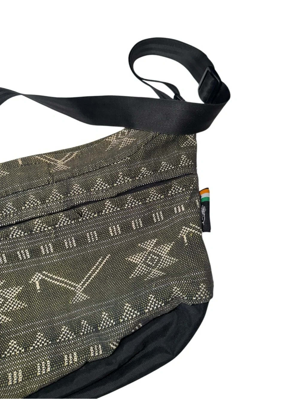 Men's Black Patterned Messenger Crossbody Bag